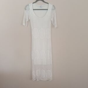 Forever 21 Cream Crochet Midi Dress Size M EUC